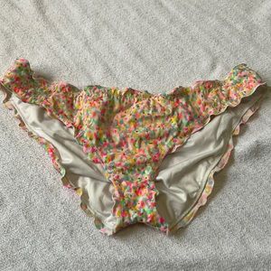 Victoria’s Secret ruffled neon spotted bathing suit bottoms with ruched back